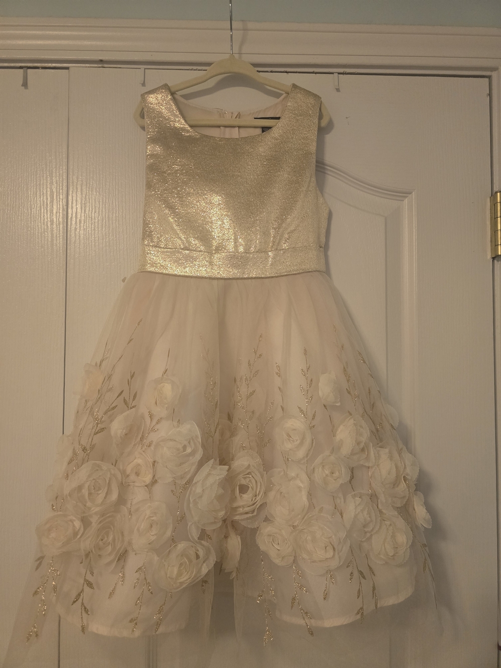 Zunie Ivory & Gold Floral Tulle Party Dress